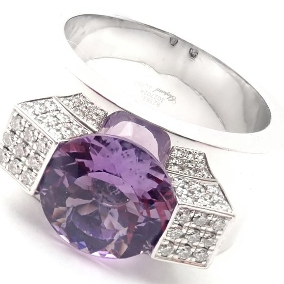 Authentic! Chopard 18k White Gold Diamond Amethyst Wide Band Ring - Picture 2 of 9
